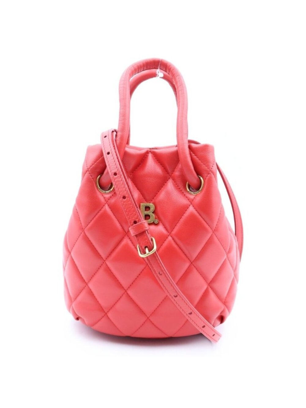 Balenciaga B Bucket Quilted Leather Shoulder Bag Red